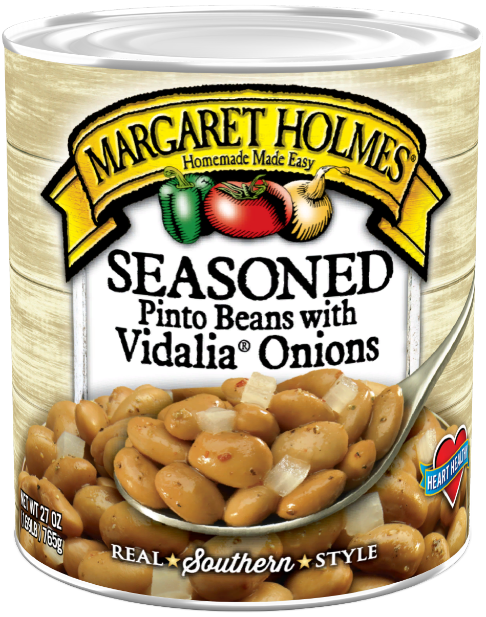 90164LBL_MH Seasoned Pinto Beans w-Vidalia Onions_Front_Tilt-Webpage Can of Margaret Holmes Seasoned Pinto Beans with Vidalia Onions