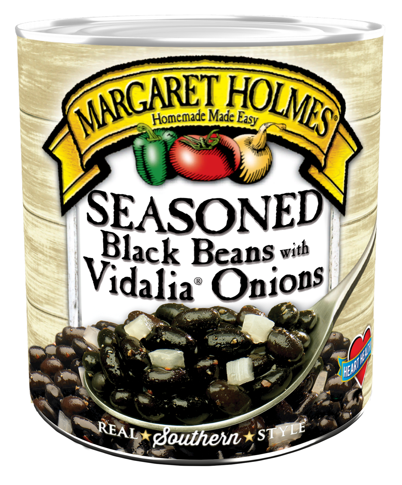 Seasoned_BlackBeanswOnions_MH-Website Can of Margaret Holmes Seasoned Black Beans with Vidalia Onions